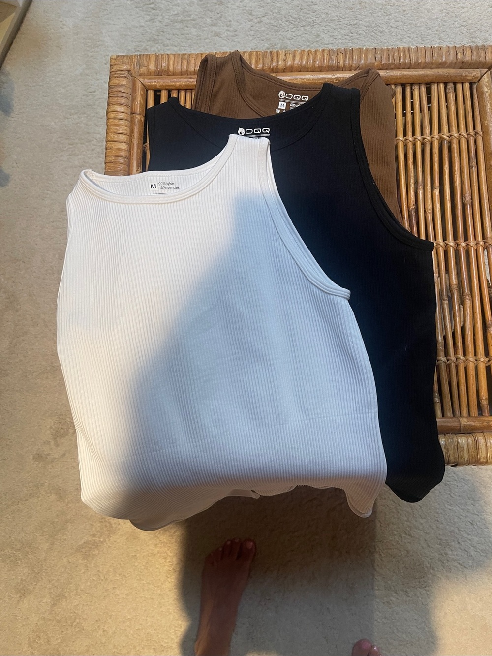 Ribbed Tank Top - White, Black & Brown (3-Pack)